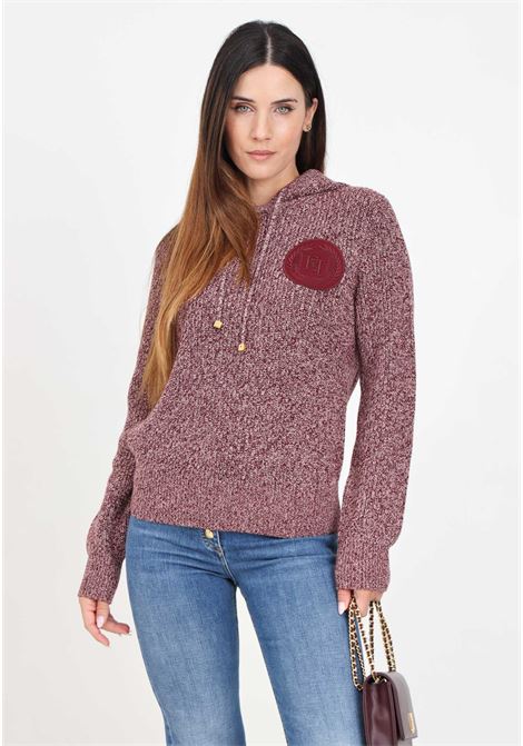 Maglioncino con cappuccio bordeaux da donna rifinita da patch logo ELISABETTA FRANCHI | MK83S46E2CO8